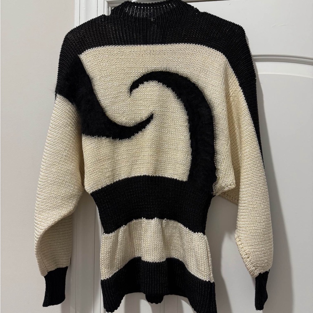 Cache Black and Cream Swirl Knit Crewneck Sweater